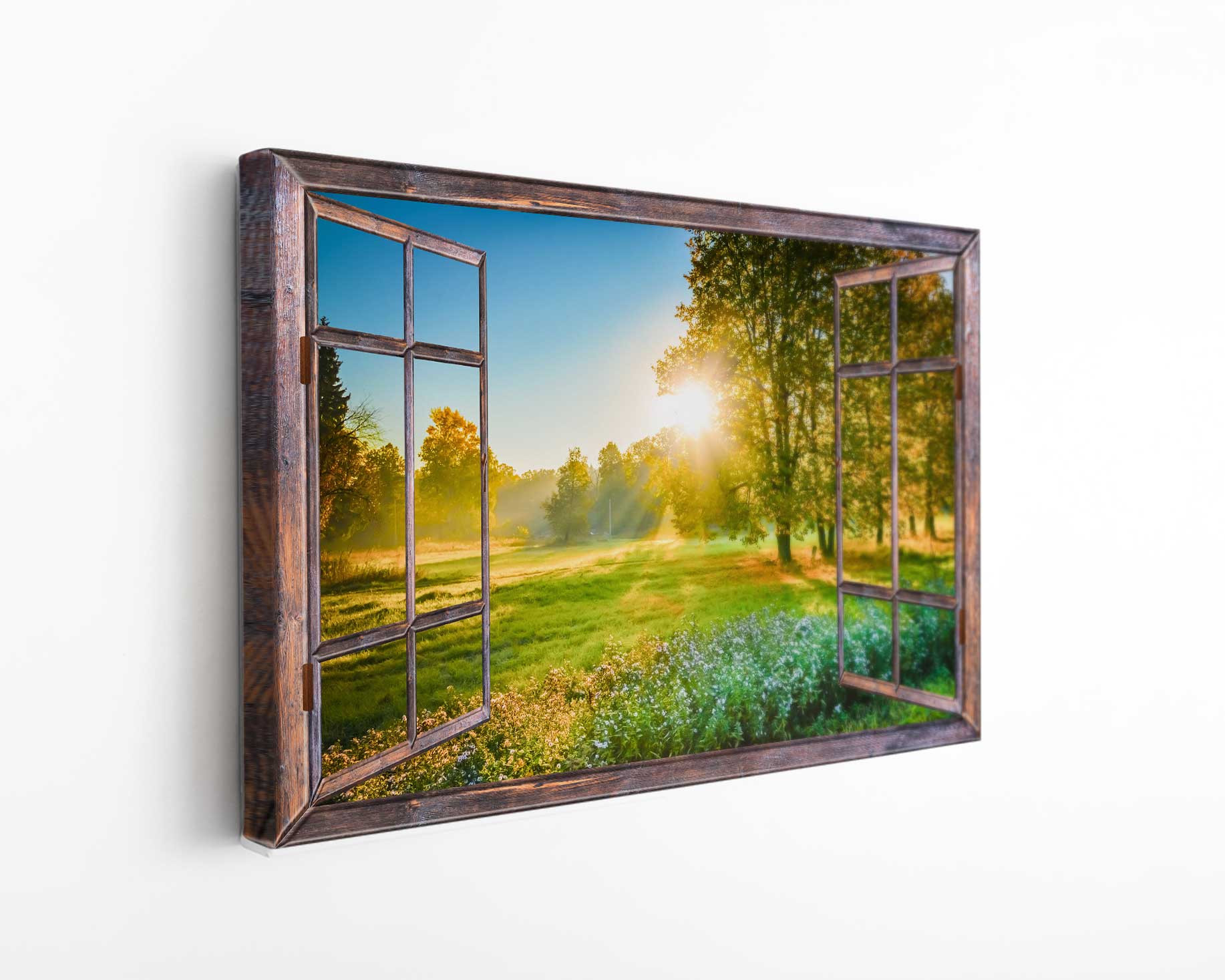 Exotic Green Day Forest View Open Window Canvas Print Wall Art