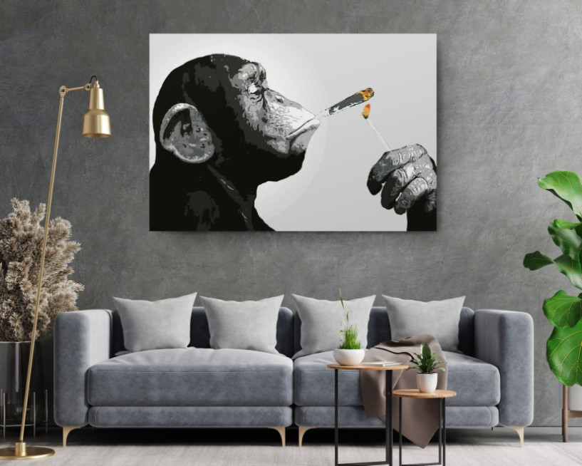 Monkey Thinker Smoking Joint Banksy Graffiti Canvas Wall Art