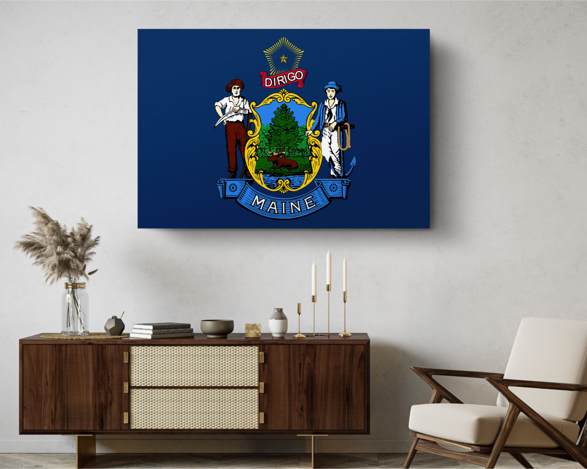 Maine State Flag USA Flags Edition Canvas Wall Art Home Decoration