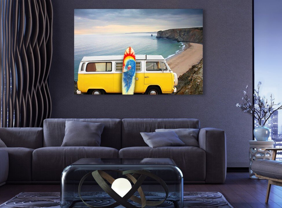 Hippy Car and Surf Board Canvas Print Wall Art