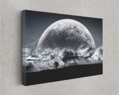 Stormy Moon Space Galaxies Art Canvas Print Wall Art Home Decoration