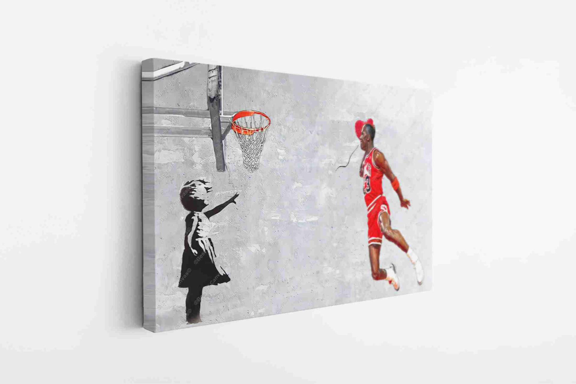 Legend Basketball Player Banksy Style Basketball Red Balloon Canvas Print