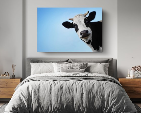 Funny Cow Blue Sky Motivation Animal Canvas Print Wall Art